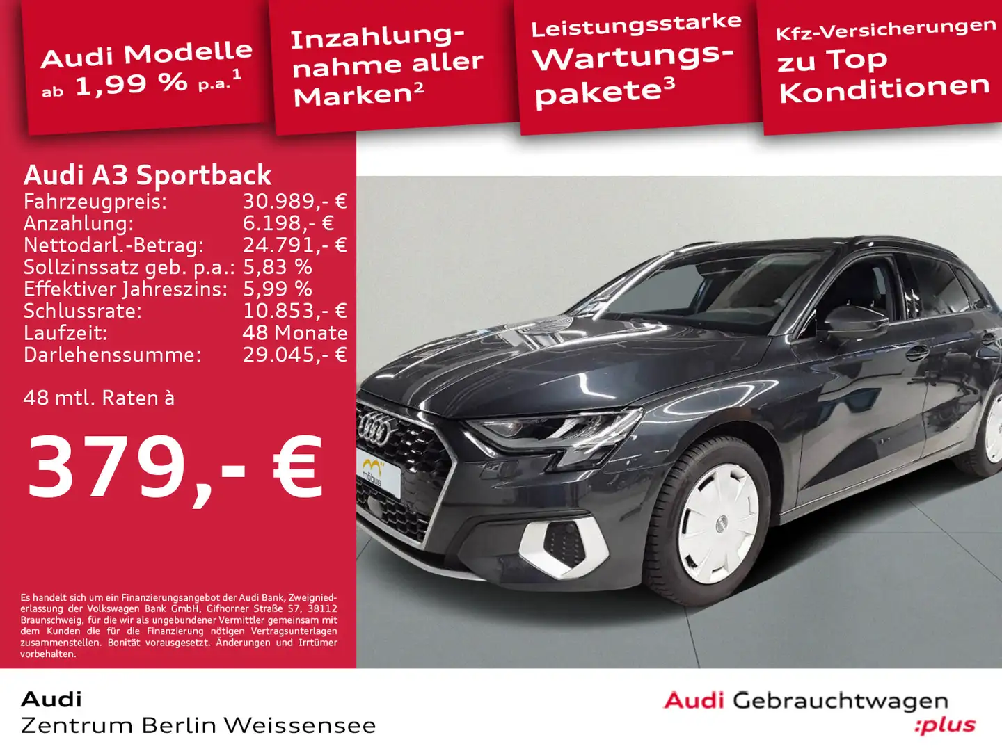 Audi A3 35 TFSI S-TRO*AHK*NAVI*ACC*APP*ASG* Grau - 1