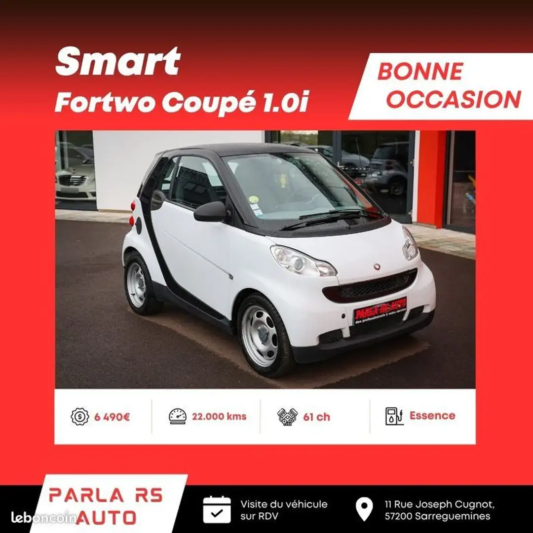 smart forTwo Coupé (451) 1.0i 12V MHD 61CH Boîte automatique Blanc - 1