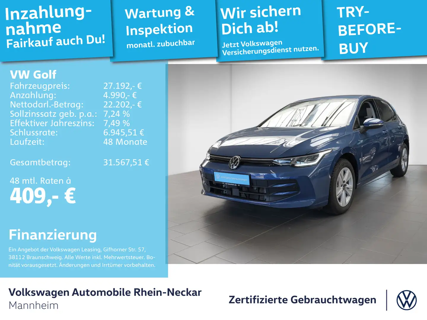 Volkswagen Golf VIII 1.5 eTSI DSG Gar2029 App-Connect PDC L Blau - 1