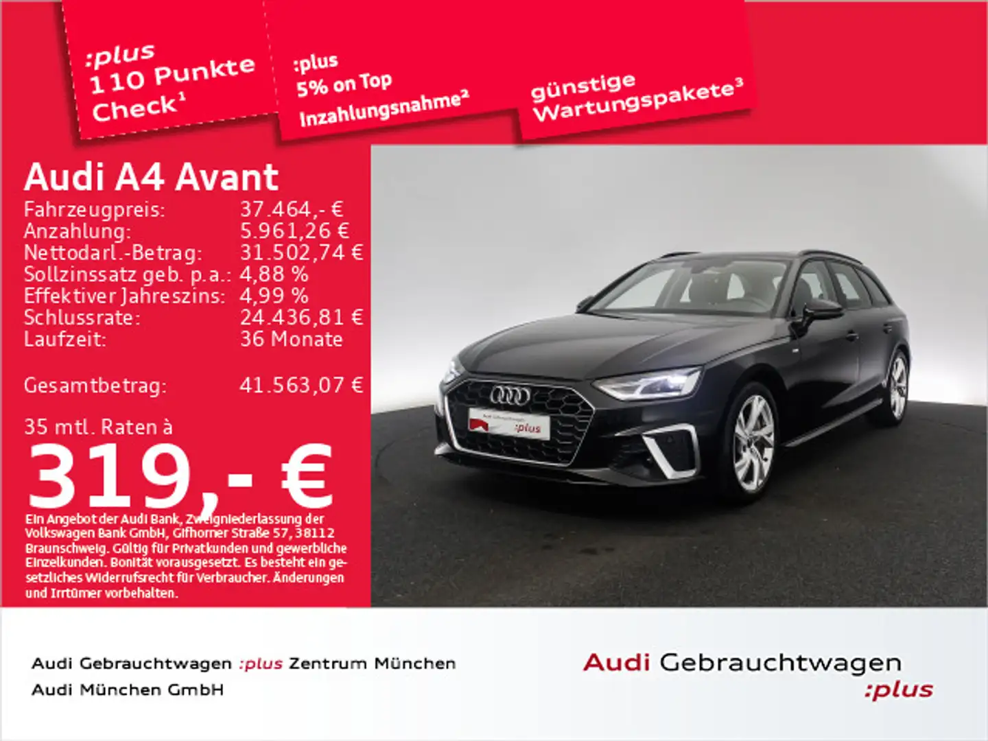 Audi A4 40 TFSI S tronic S line Pano/AHK/Navi+ Noir - 1