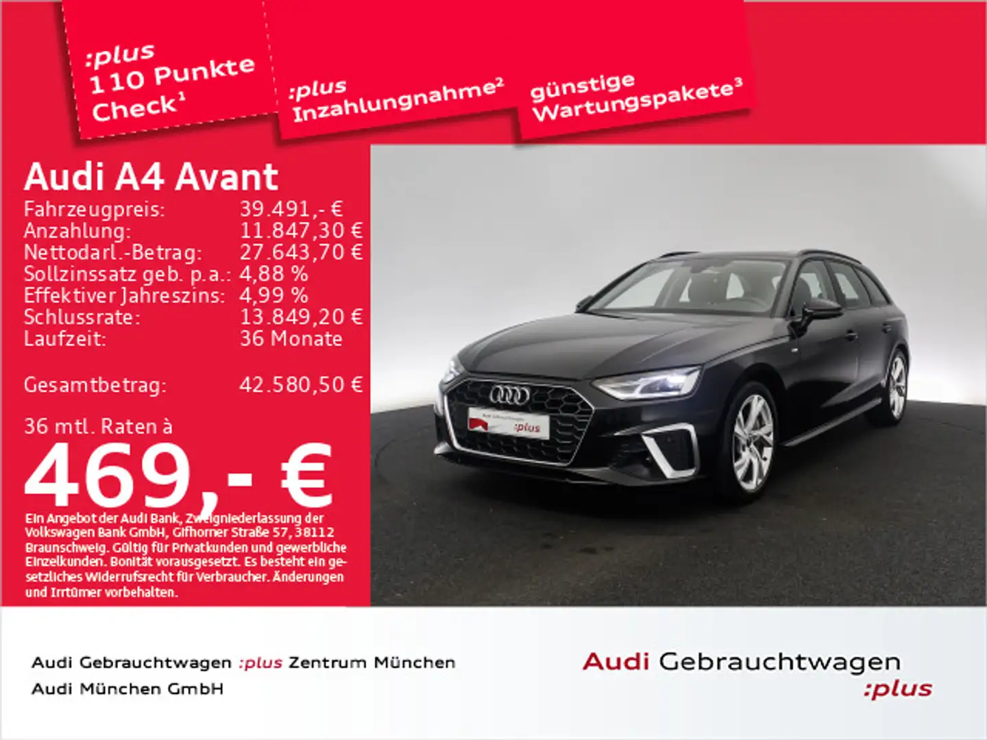 Audi A4 40 TFSI S tronic S line Pano/AHK/Navi+ Schwarz - 1