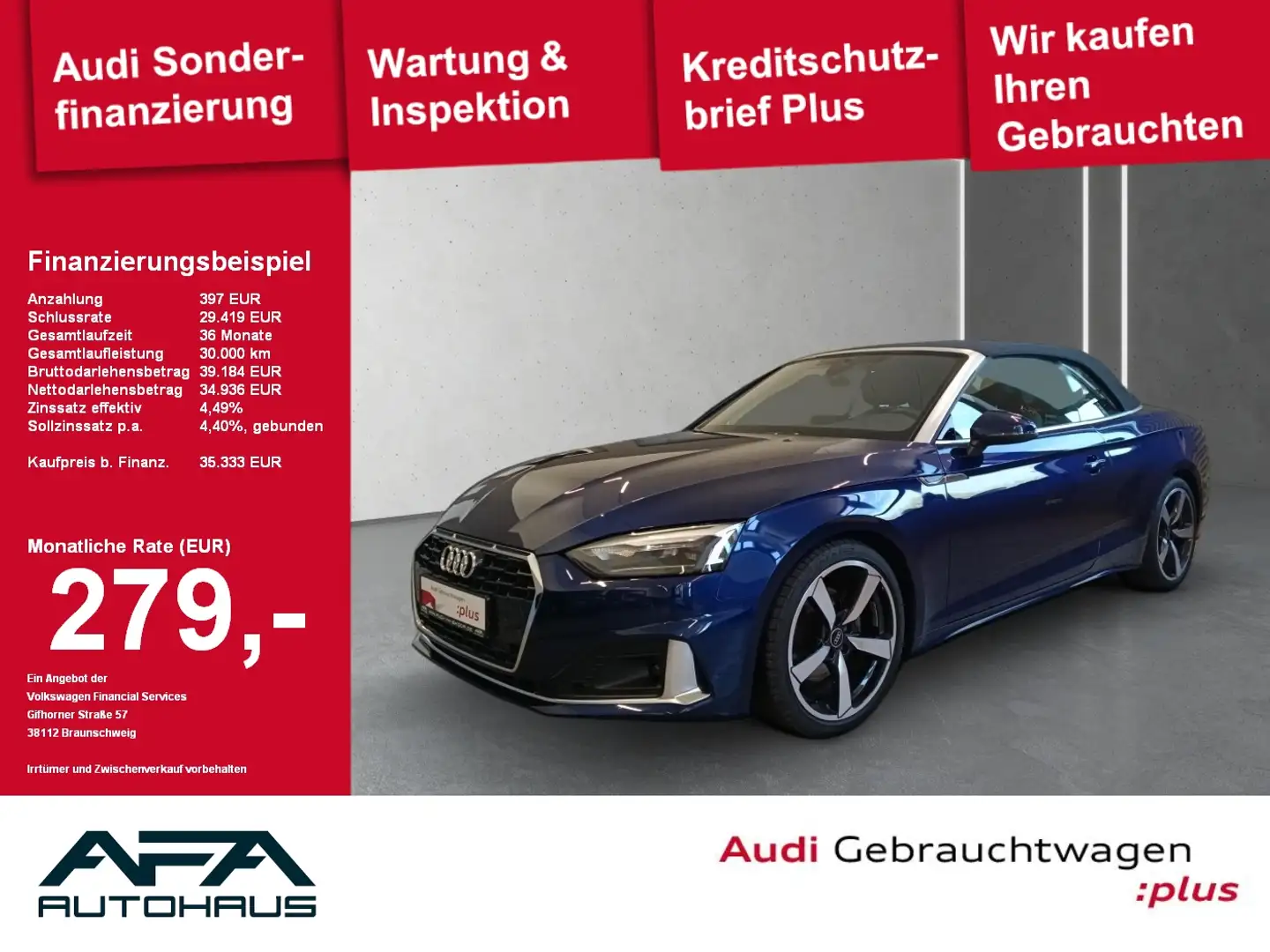 Audi A5 Cabriolet 35 TFSI advanced S-tronic AHK*NAVI+ Blau - 1