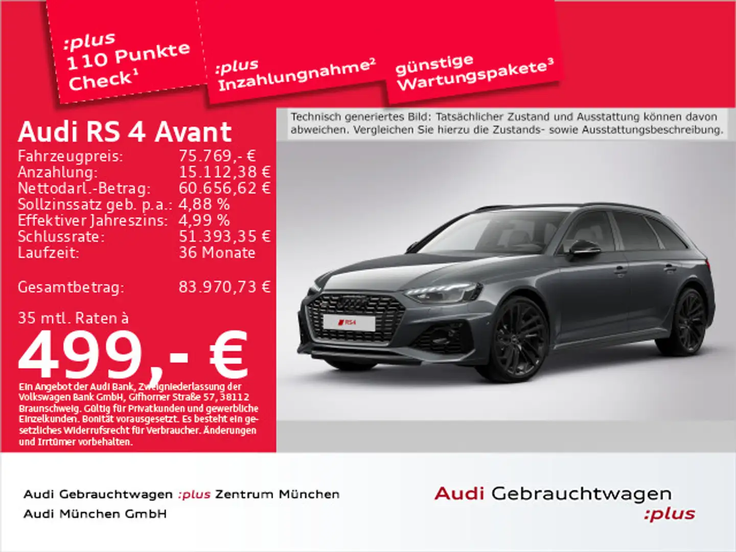 Audi RS4 RS4 Avant tiptr. 280kmH/B&O/Matrix/Sportabgas Grau - 1