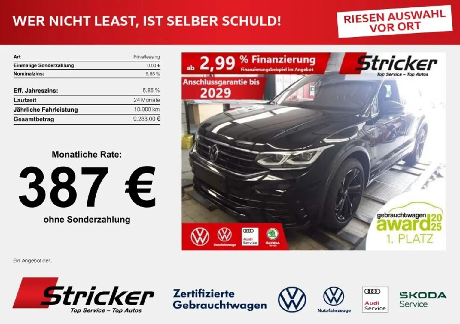 Volkswagen Tiguan Allspace R-Line Black Style 2.0TDI 387,-ohne Anzahlung AHK Schwarz - 1