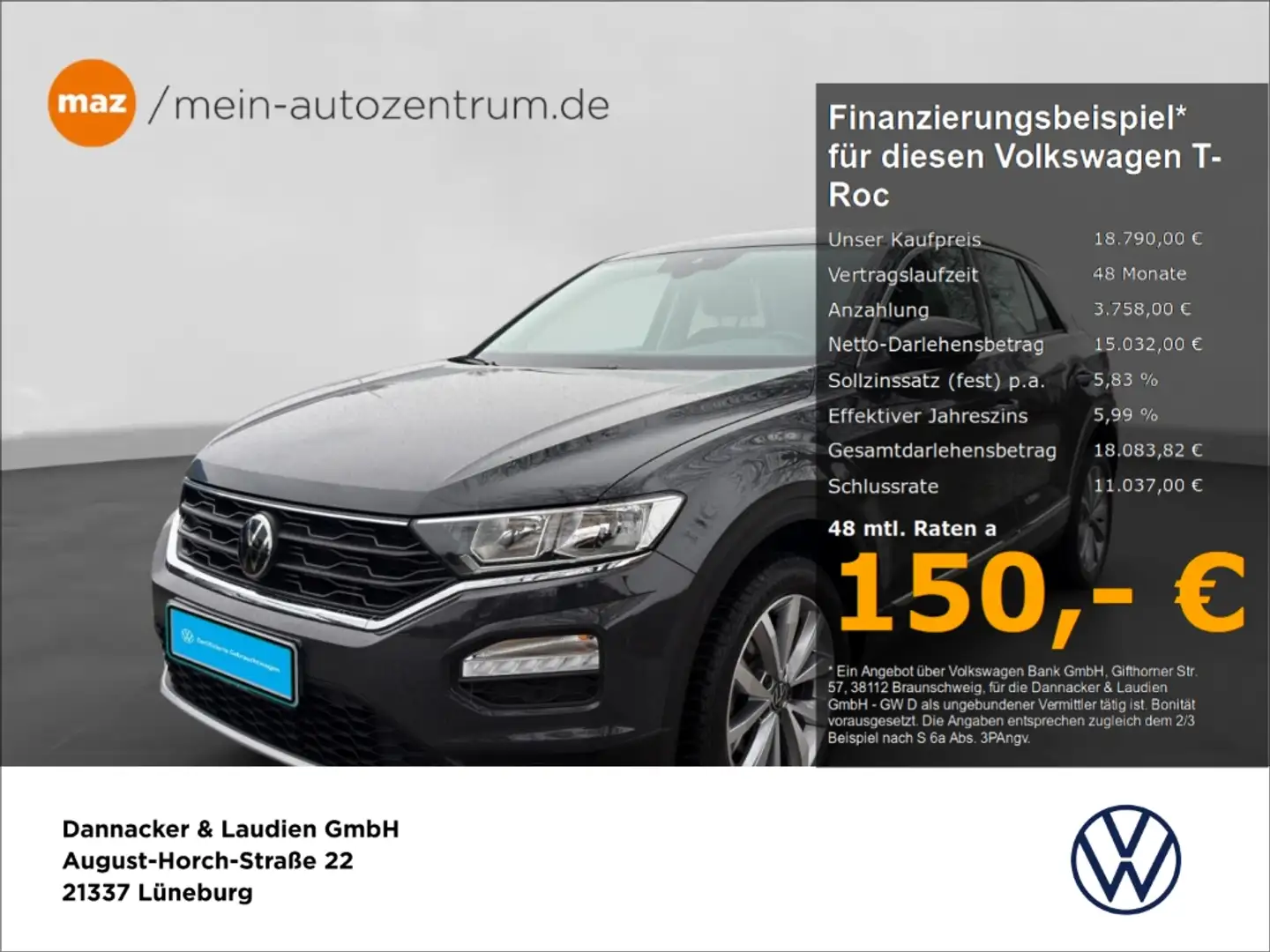 Volkswagen T-Roc 1.0 TSI Style Alu Sitzh. PDC App-Connect uvm. Grau - 1