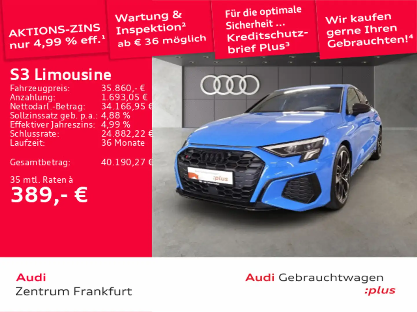 Audi S3 TFSI quattro S tronic LED Navi Temp Blau - 1
