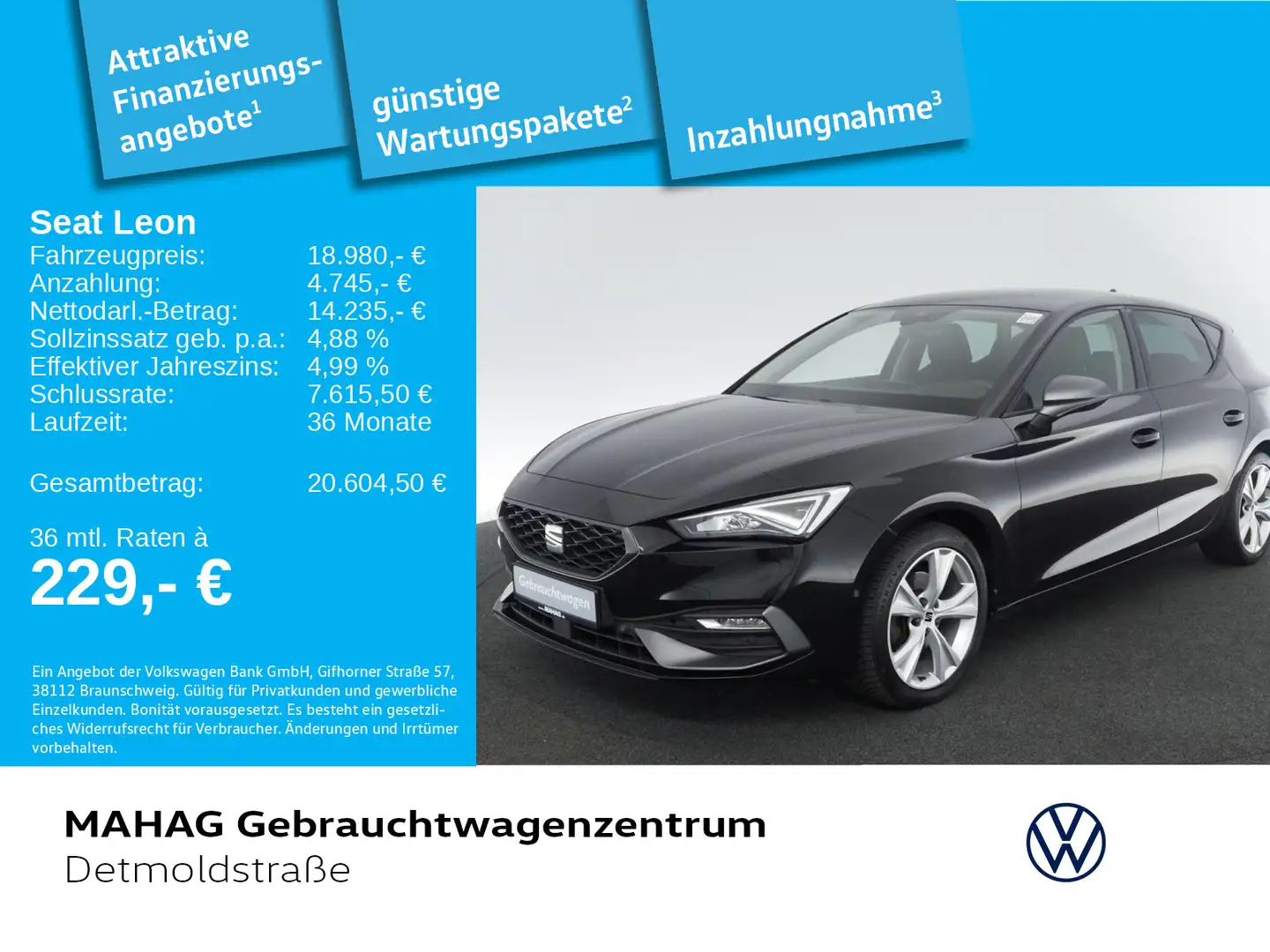 SEAT Leon 1.5 TSI FR Navi LED VIRTUAL FullLink DSG Schwarz - 1