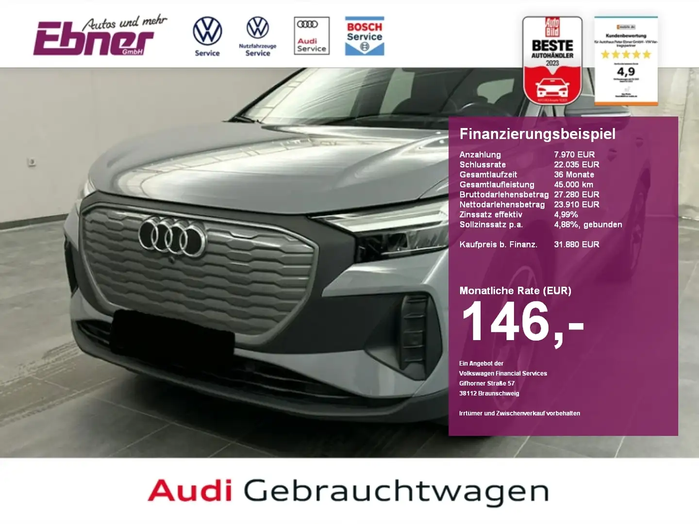 Audi Q4 e-tron S-LINE 40 82KW/h HEAD-UP+WPUMPE+KEYLESS+ACC+KAMERA Grigio - 1