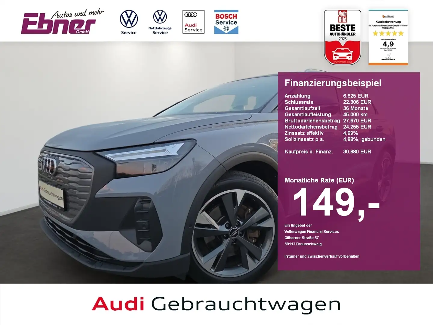 Audi Q4 e-tron S-LINE 40 82KW/h HEAD-UP+WPUMPE+KEYLESS+ACC+KAMERA Grau - 1