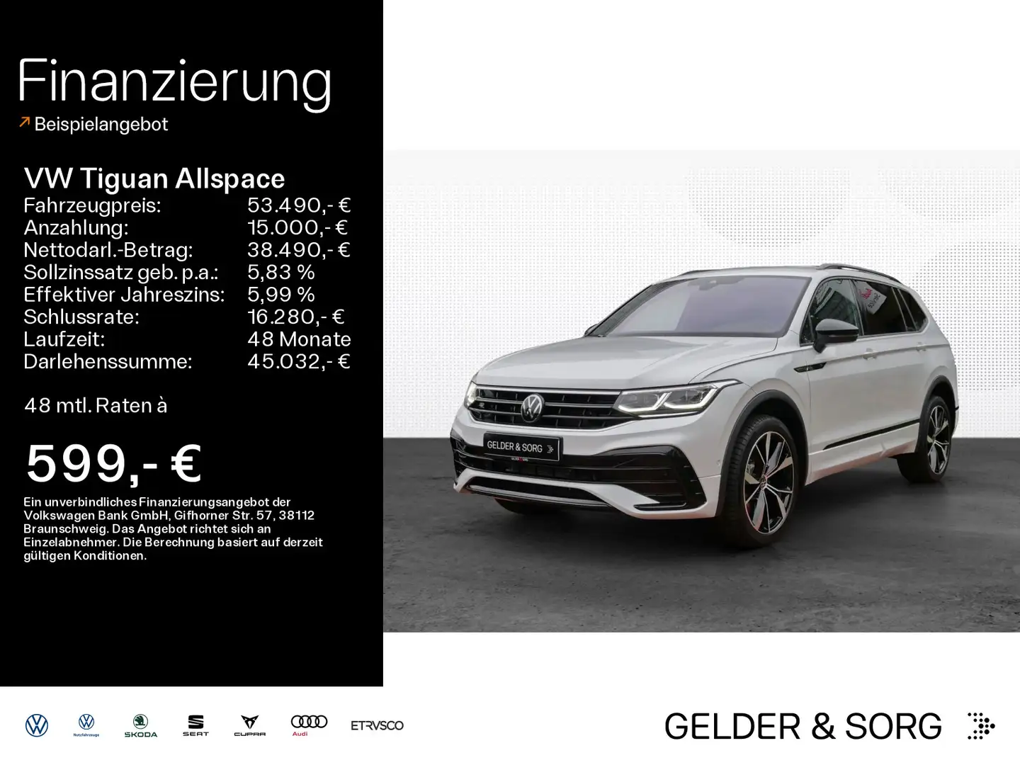 Volkswagen Tiguan Allspace 2.0 TDI  R-Line|Matrix|AHK|RFK Weiß - 1