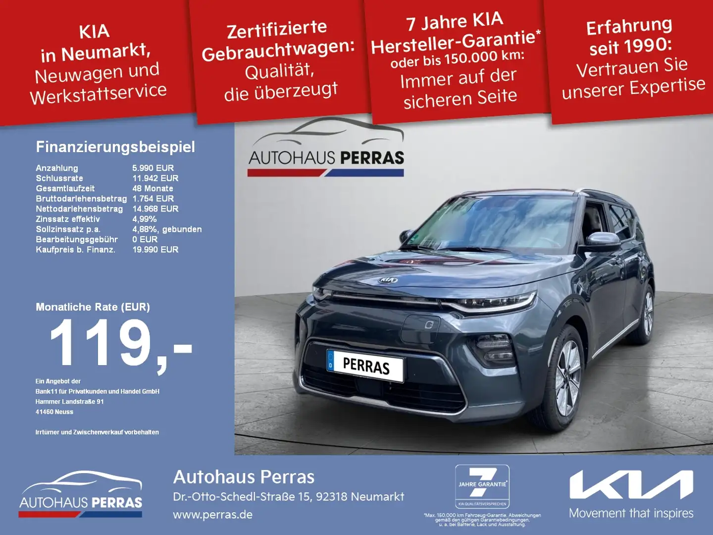 Kia Soul EV 64kWh Vision 3Ph 100% SOH Batterie ACC Navi FLA Gris - 1