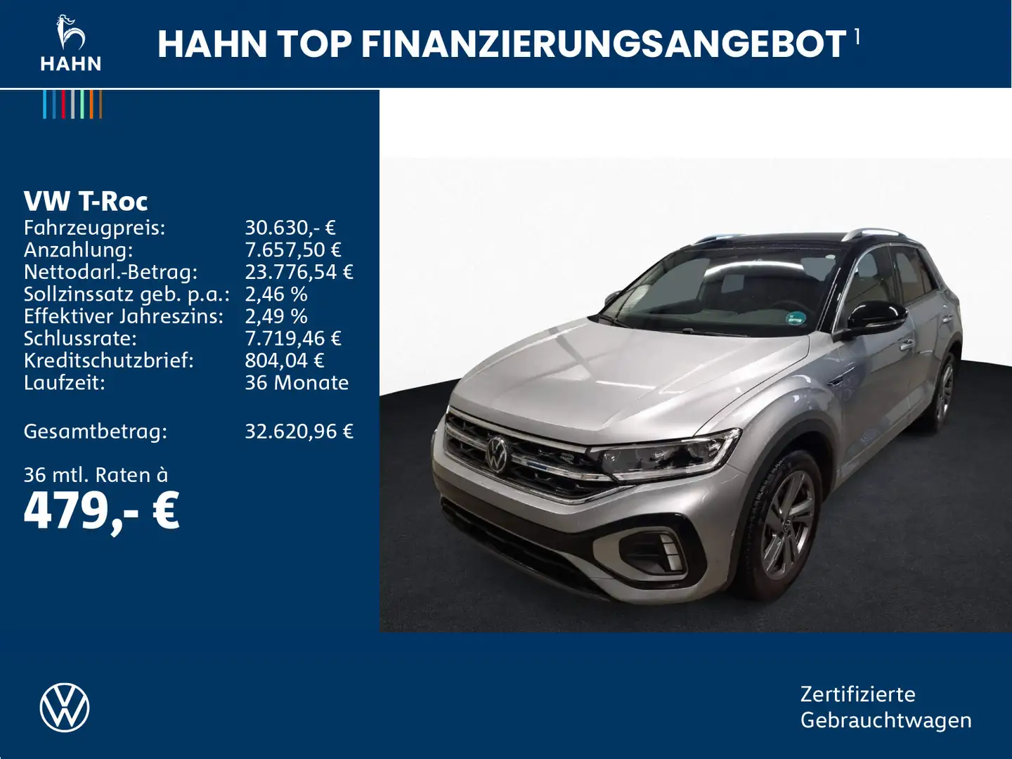Volkswagen T-Roc 1.5TSI DSG R-Line AHK Cam LED+ Navi Sitzhe Silber - 2