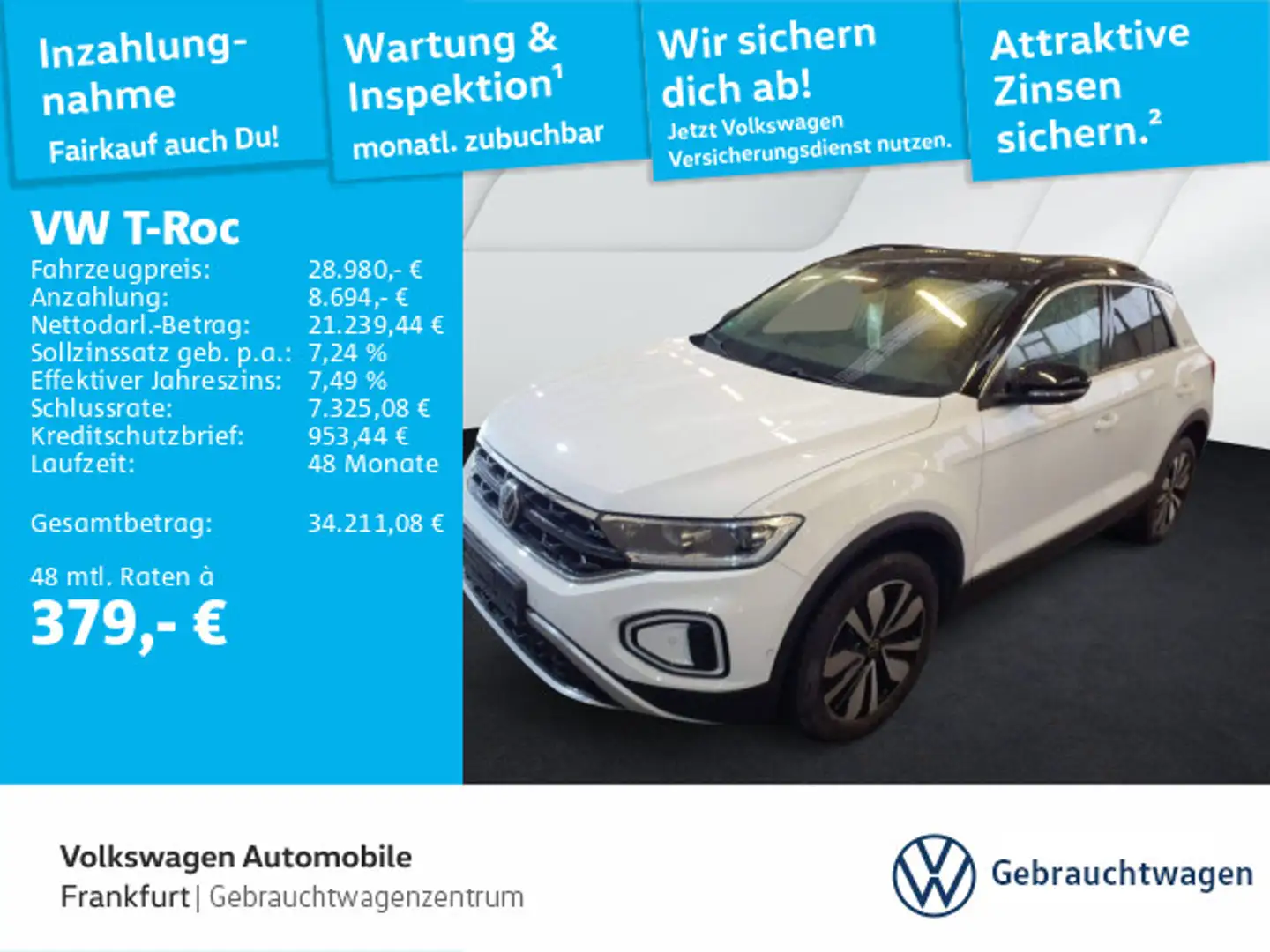 Volkswagen T-Roc 2.0 TDI DSG Goal Navi LEDPlus DAB+ FrontAs Weiß - 1