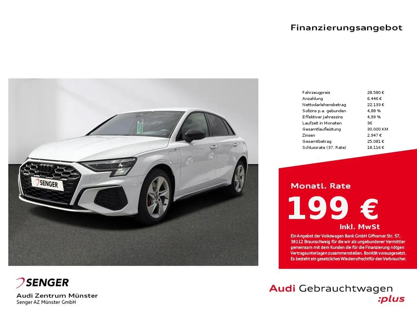Audi A3 45 TFSI e S line Matrix B&O HUD Weiß - 1