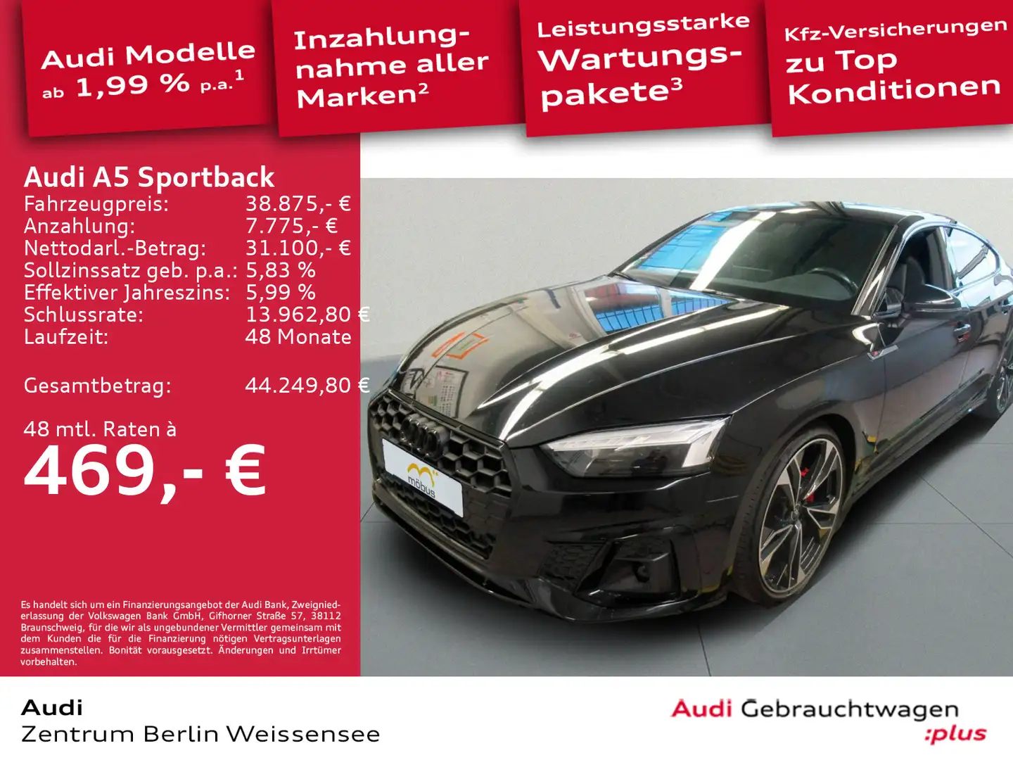 Audi A5 40 TFSI S-TRO*S-LINE*MATRIX*RFK*B&O Schwarz - 1