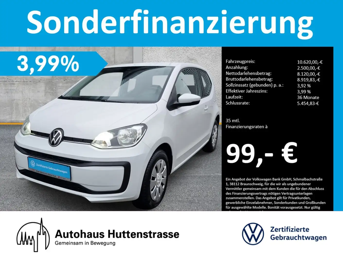 Volkswagen up! 1.0 move up! KLIMA DAB+ ALLWETTER Weiß - 1