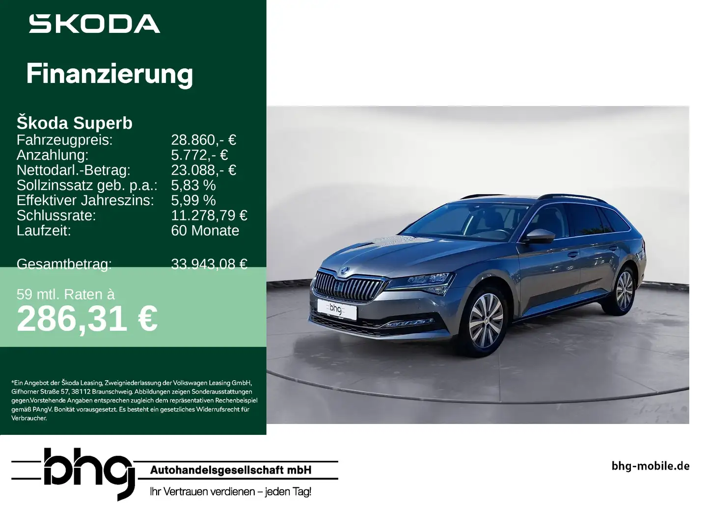 Skoda Superb Combi 2.0 TDI DSG Ambition AHK ACC-Front- Grau - 1