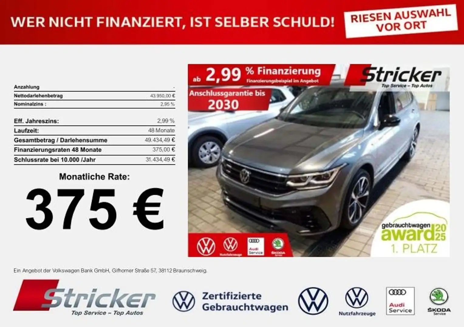 Volkswagen Tiguan Allspace R-Line Black Style 2.0TSI 376,-ohne Anzahlung AHK Grau - 1