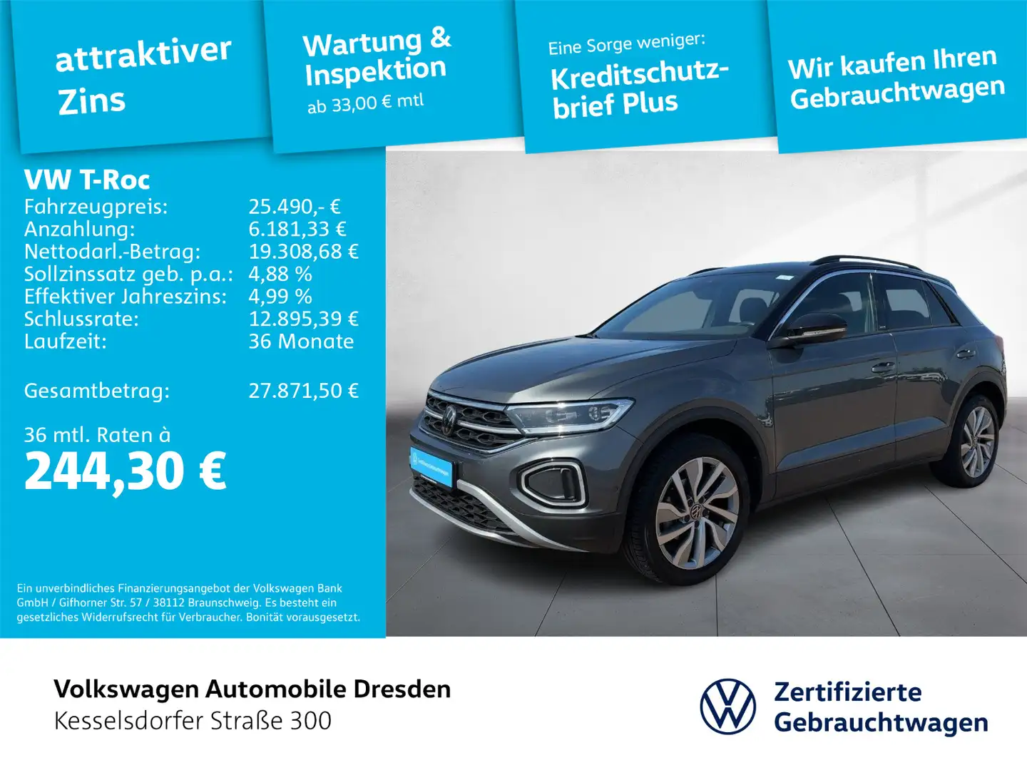 Volkswagen T-Roc 1.5 TSI DSG Life LED Navi Gris - 1