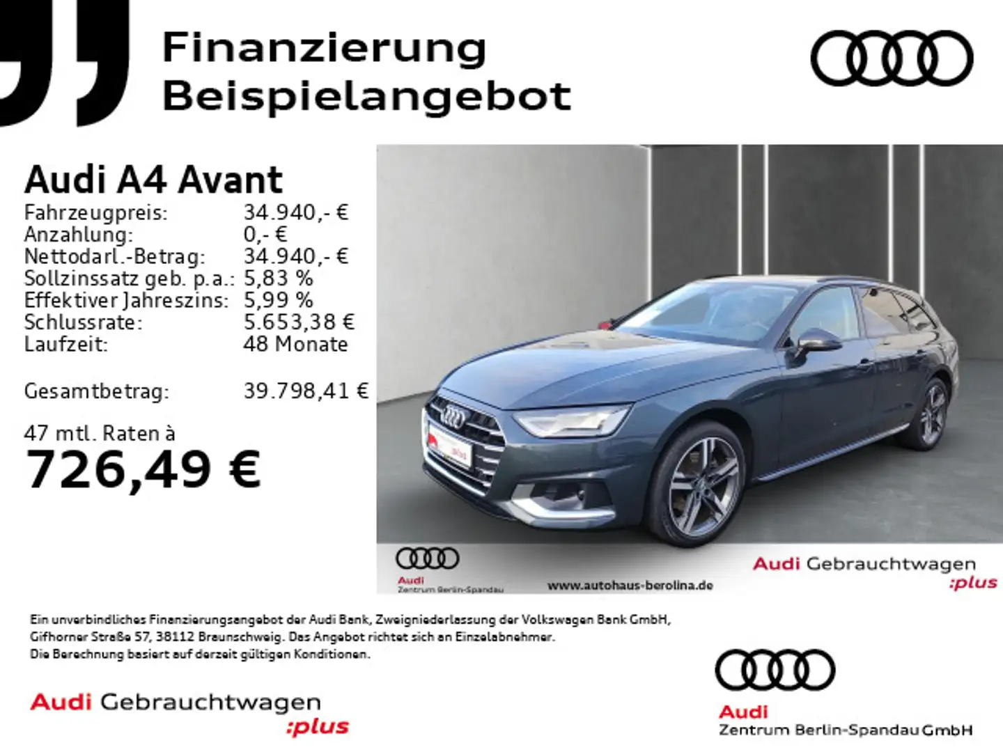 Audi A4 40 TFSI Adv. S tronic *HuD*NAV+*R-CAM* Grau - 1