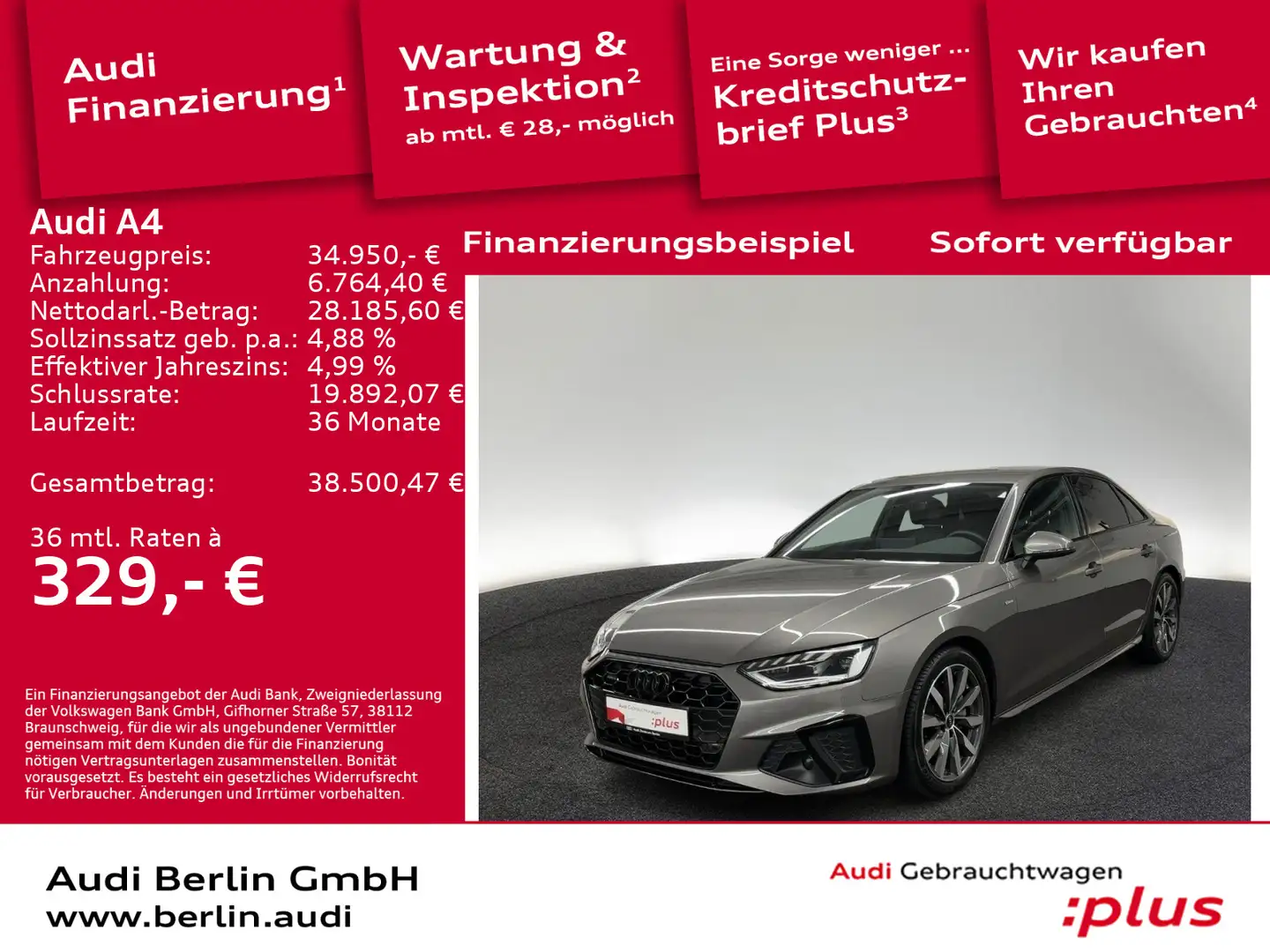 Audi A4 S line 40 TDI qu.S tr. LED NAVI RFK VIRTUAL Grau - 1