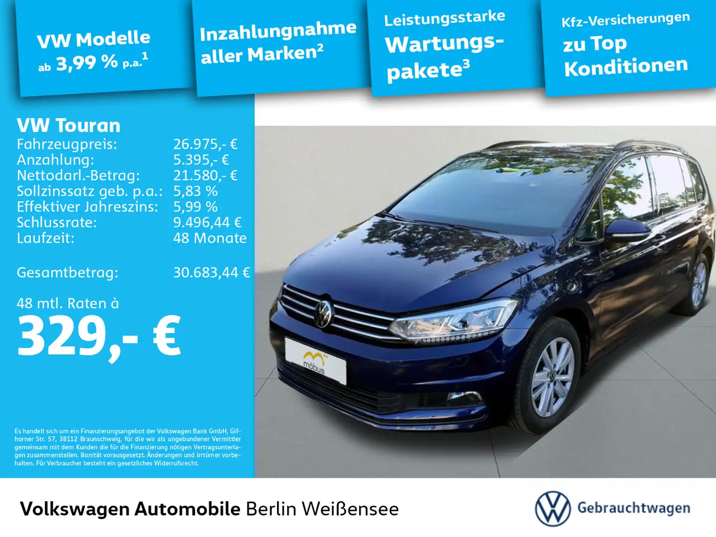 Volkswagen Touran 2.0 TDI *DSG*APP*NAV*RFK*LED* Blau - 1