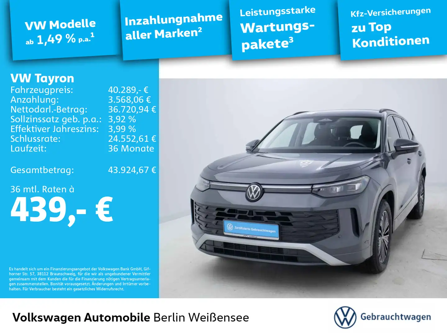 Volkswagen Tayron 1.5 eTSI Life*DSG*APP*AHK*RFK*ACC*LED* Grau - 1