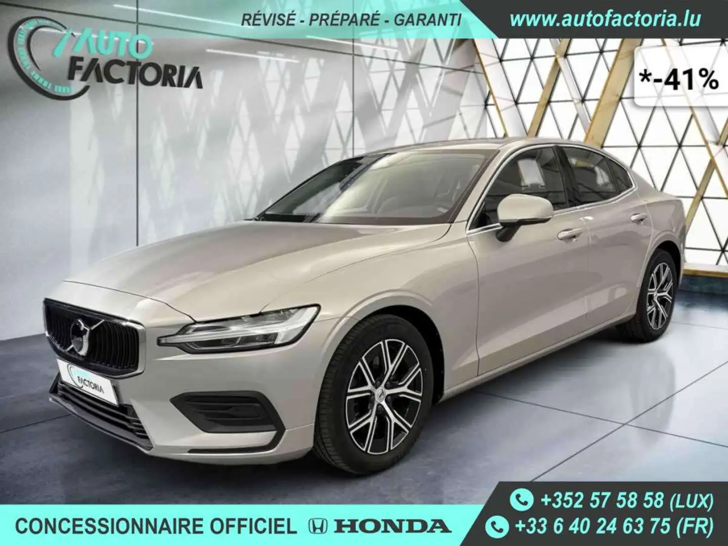 Volvo S60 -41% B4 MHEV 197cv BVA +GPS+CAM+LED+CLIM+Options Argent - 1