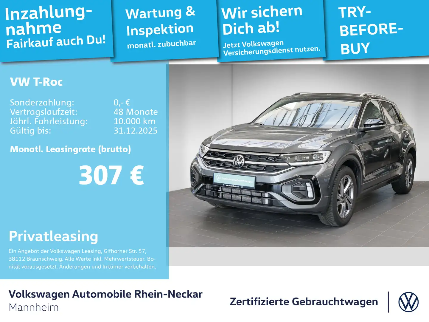 Volkswagen T-Roc 1.5 TSI R-Line DSG AHK Navi Kamera uvm Grau - 1