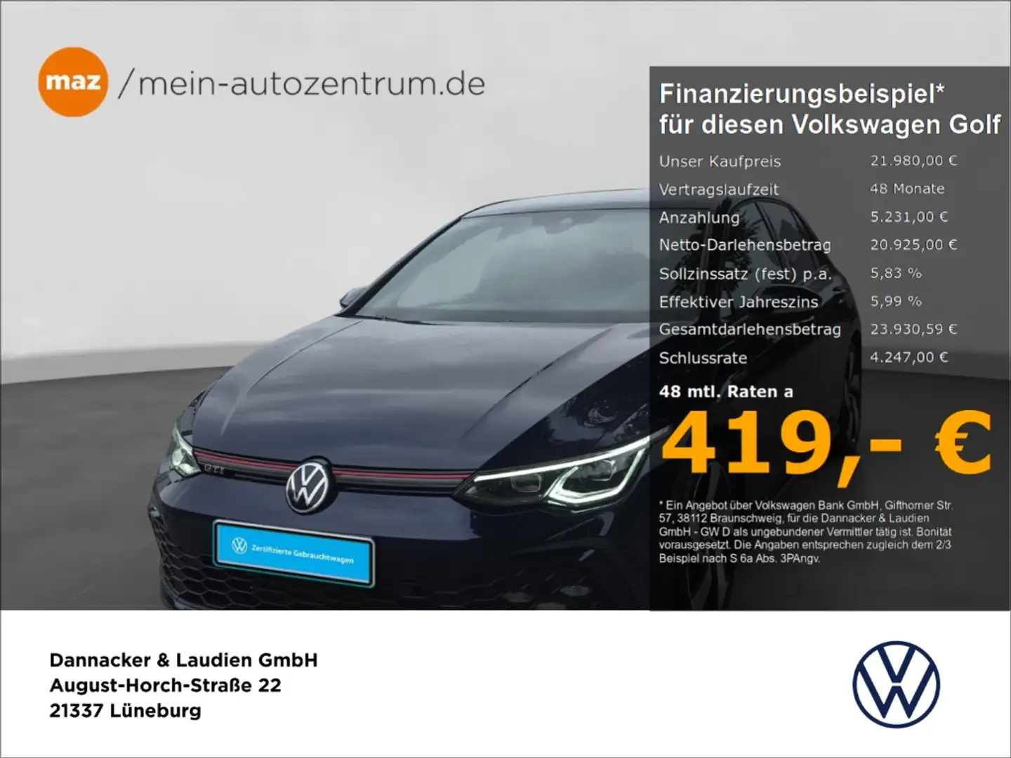 Volkswagen Golf VIII 2.0 TSI Alu LED Navi ACC Sitzheizung Digit.Co Blau - 1