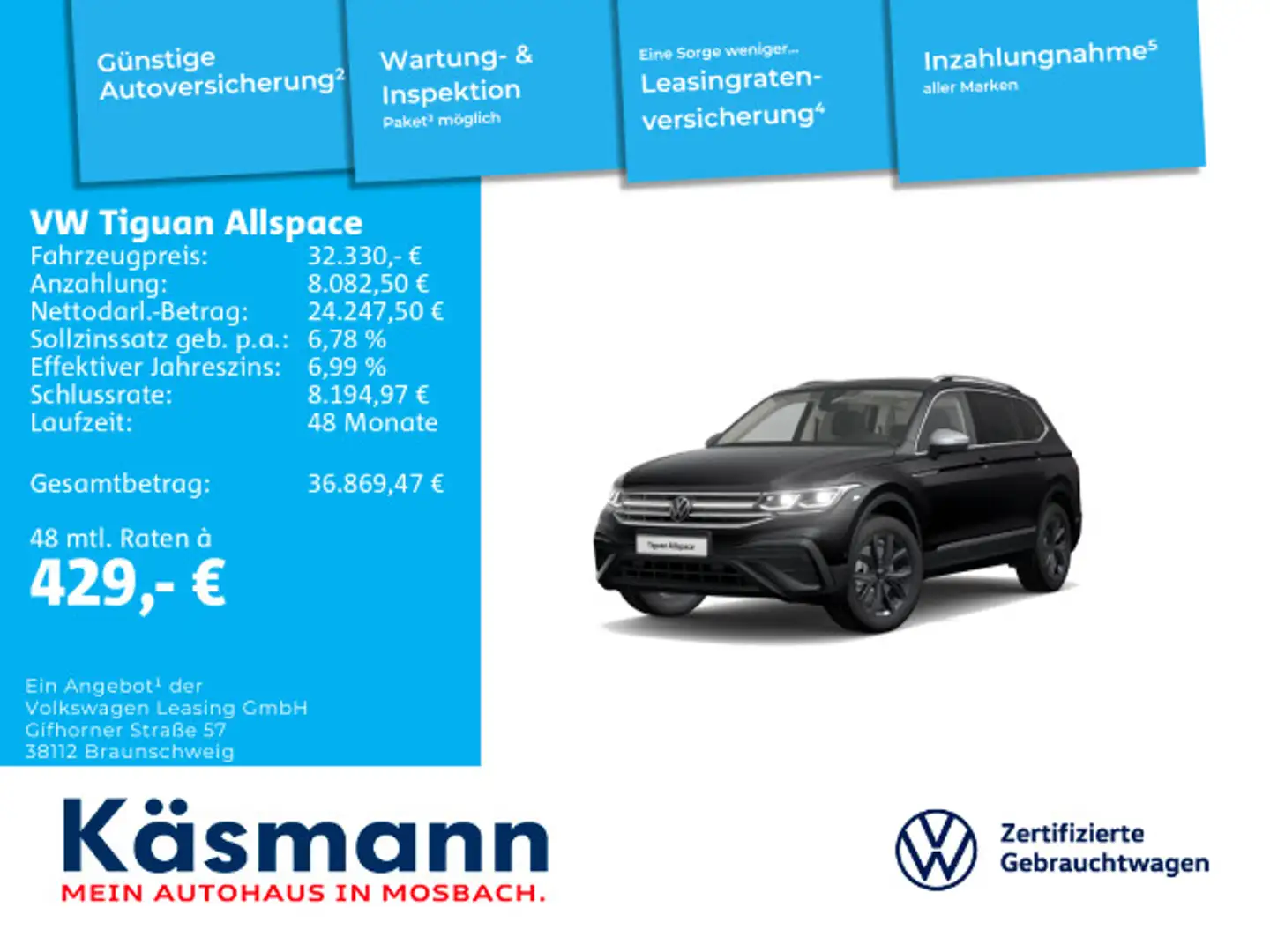 Volkswagen Tiguan Allspace Life 2.0TDI 4M AHK PANO MATRIX H Schwarz - 1