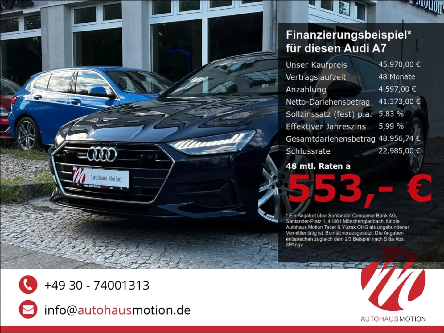Audi A7 Sportback 50 TDI quattro 3x S-Line Matrix HUD PANO Blau - 1