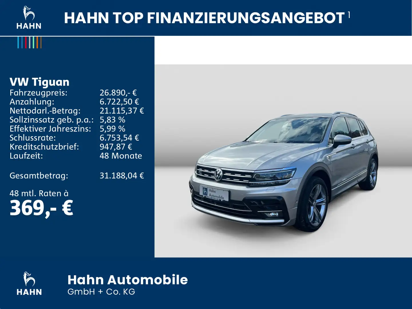 Volkswagen Tiguan 2.0TSI DSG 4Mo R-Line AHK 360° HuD Navi L Silber - 2