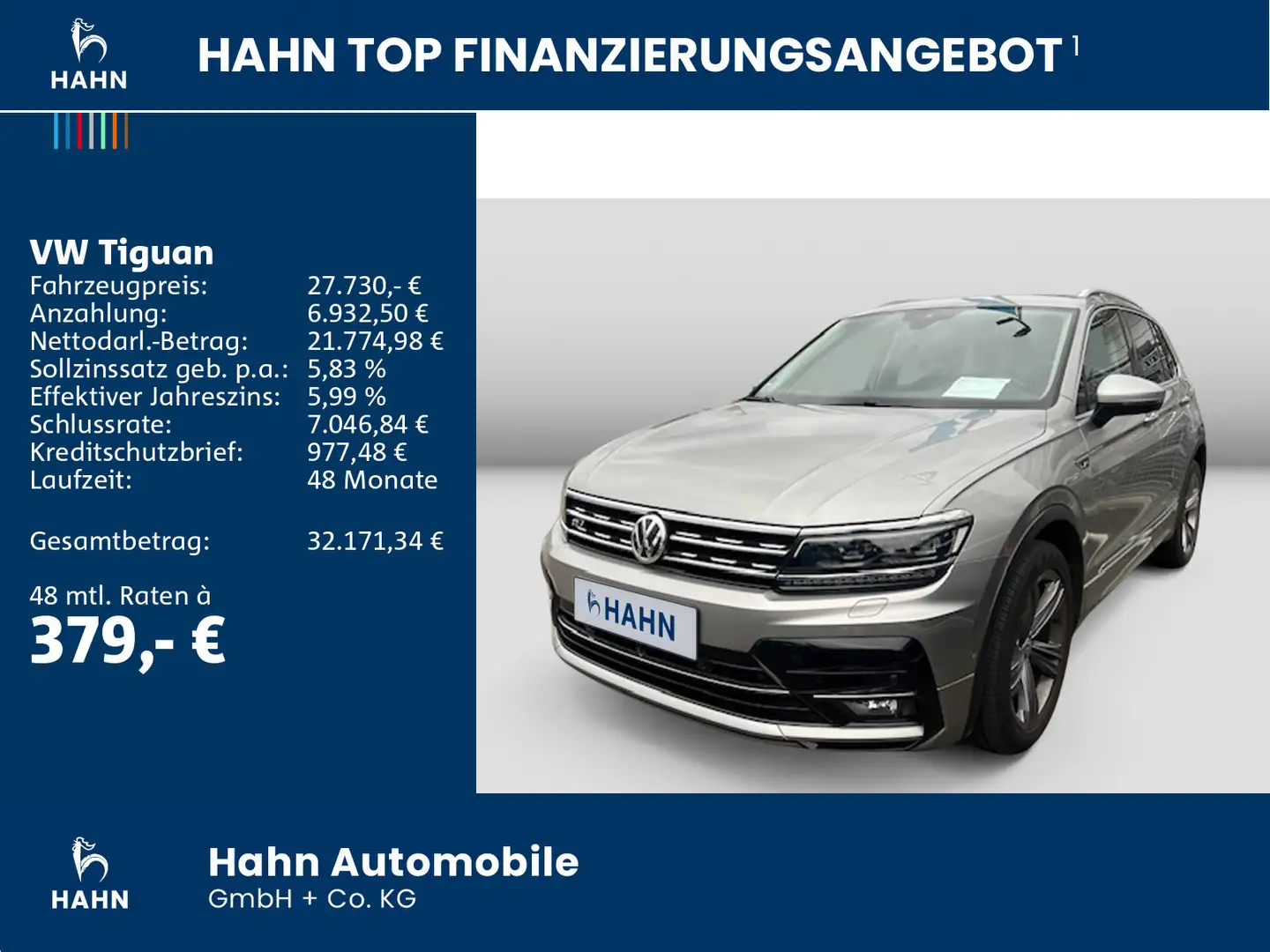Volkswagen Tiguan 2.0TSI DSG 4Mo R-Line AHK 360° HuD Navi L Silber - 2
