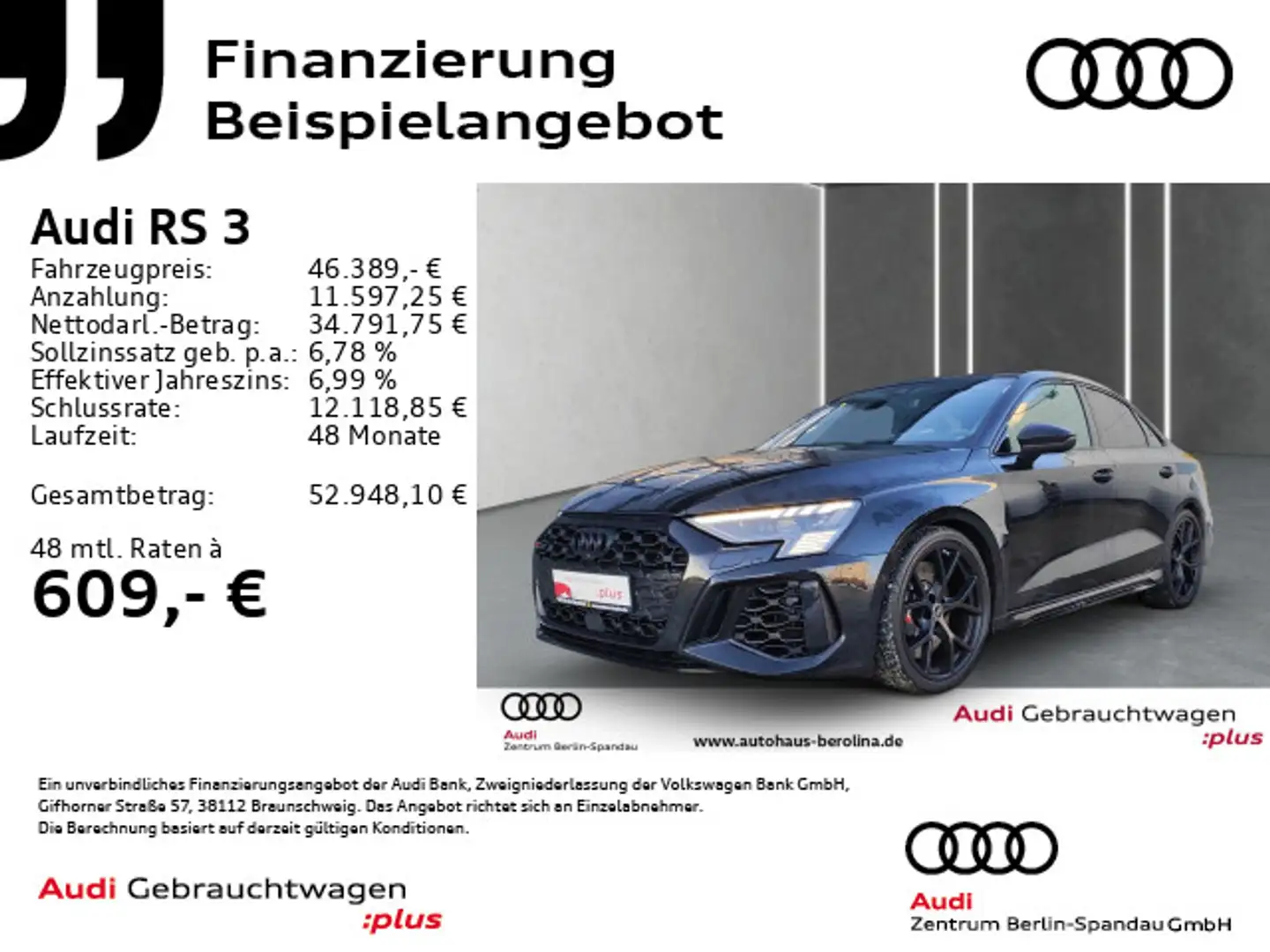 Audi RS3 RS3 Lim. *PANO*MATRIX*RS-AGA*B&O*NAV+*ACC*R-CAM* Schwarz - 1