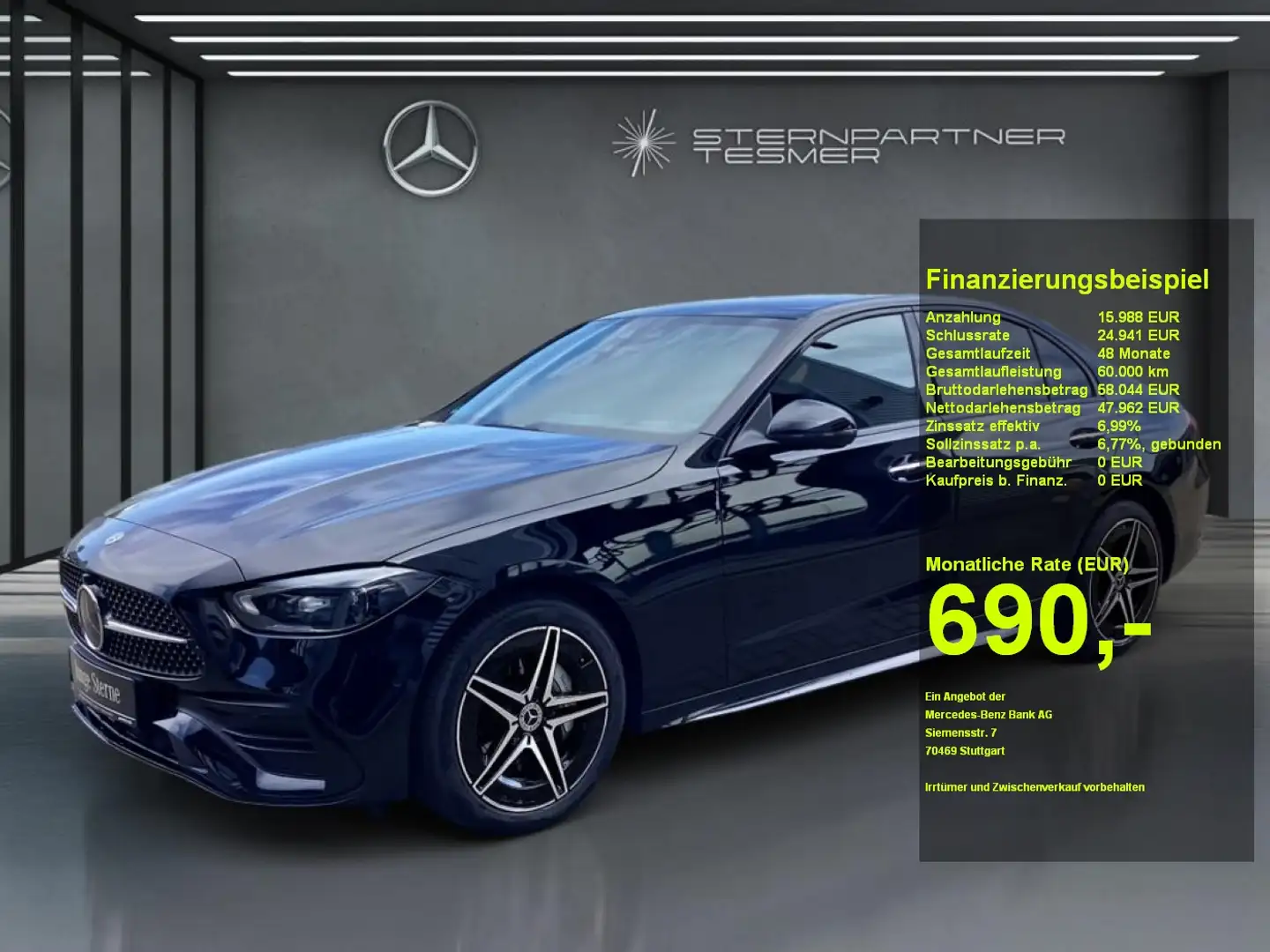 Mercedes-Benz C 300 de 4M AMG Night PANO 360° AHK HuD 3DBurm Schwarz - 1
