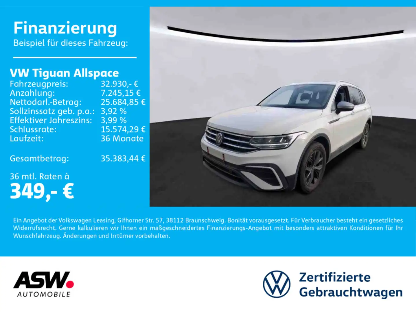 Volkswagen Tiguan Allspace Life 1.5 TSI DSG AHK Navi Pano Weiß - 1