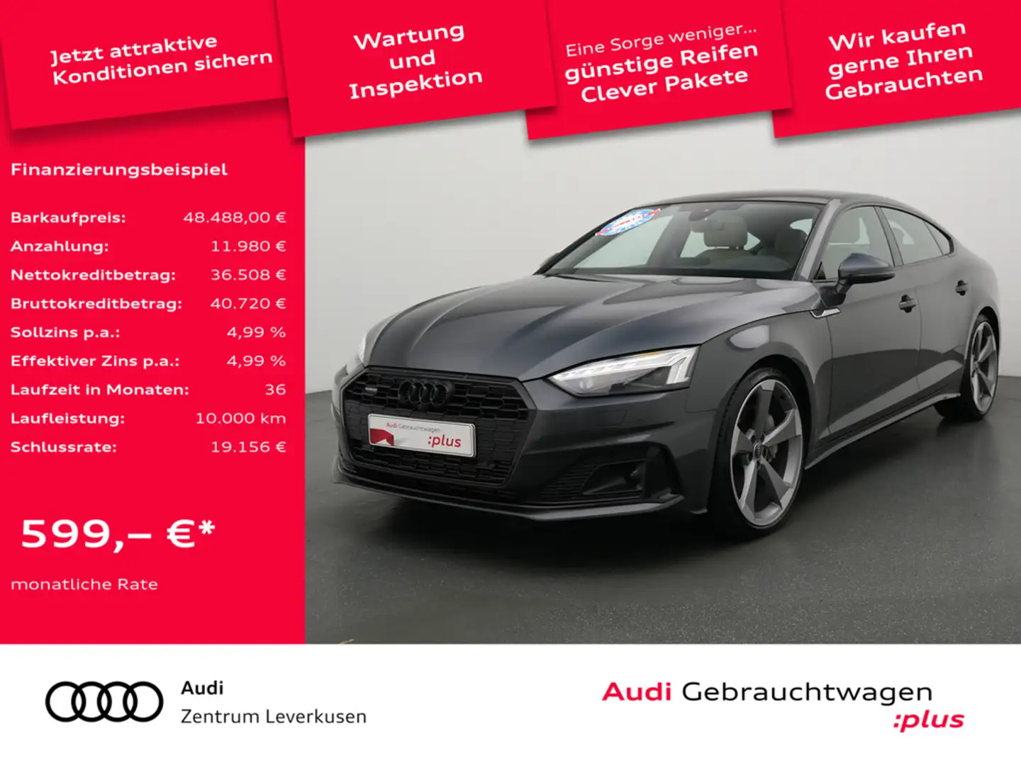 Audi A5 Sportback quattro advanced PANO B&O AHK LA Grau - 1