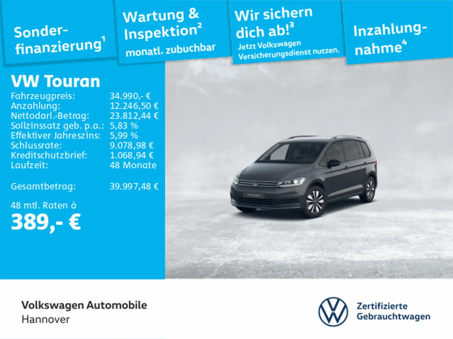 Volkswagen Touran 2.0 TDI DSG Goal 7-Sitzer AHK DigCockpit Grau - 1