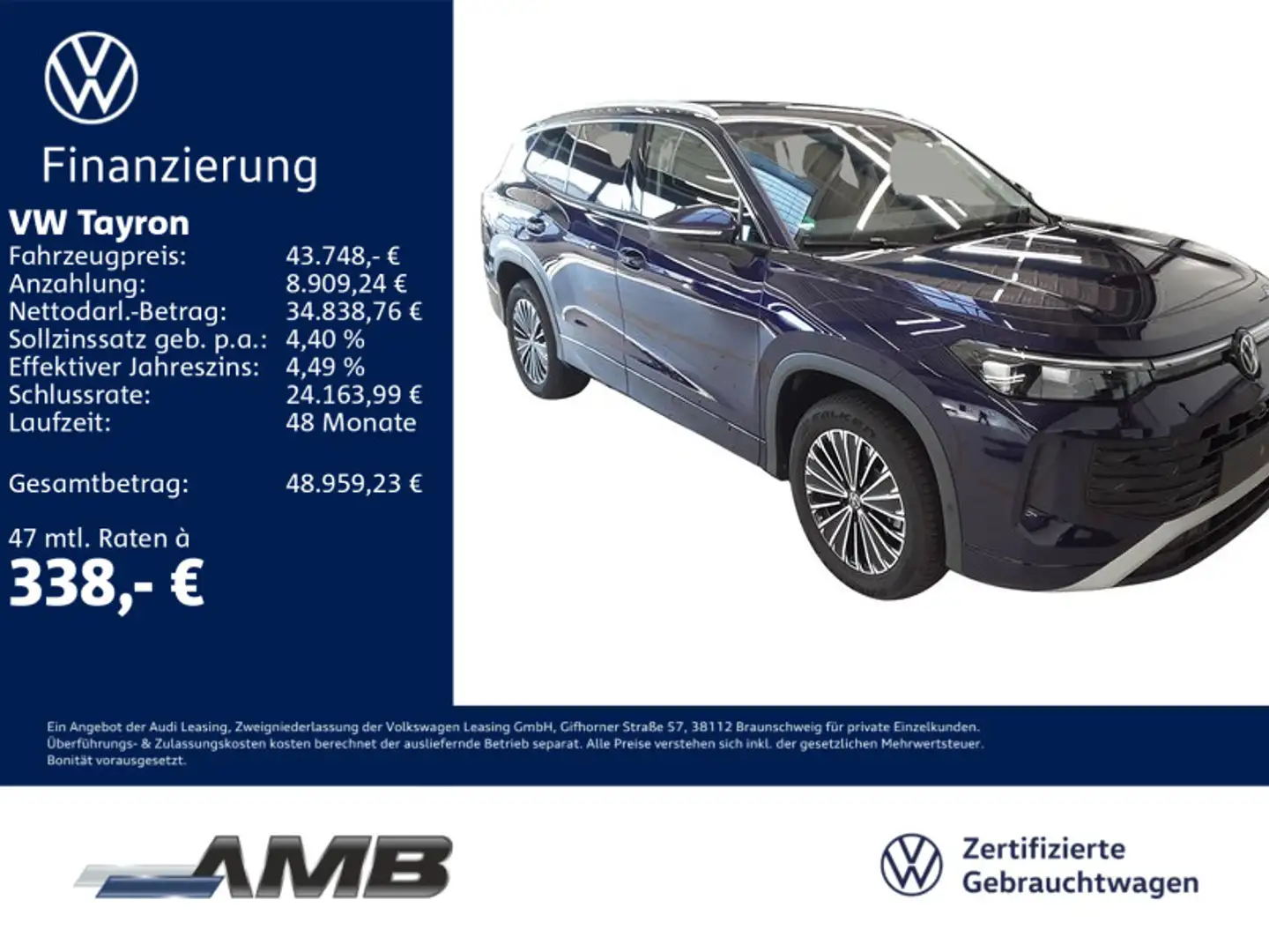 Volkswagen Tayron Life 2.0 TDI 4M AHK/LED/Nav/360°/03.30Gar Violett - 1