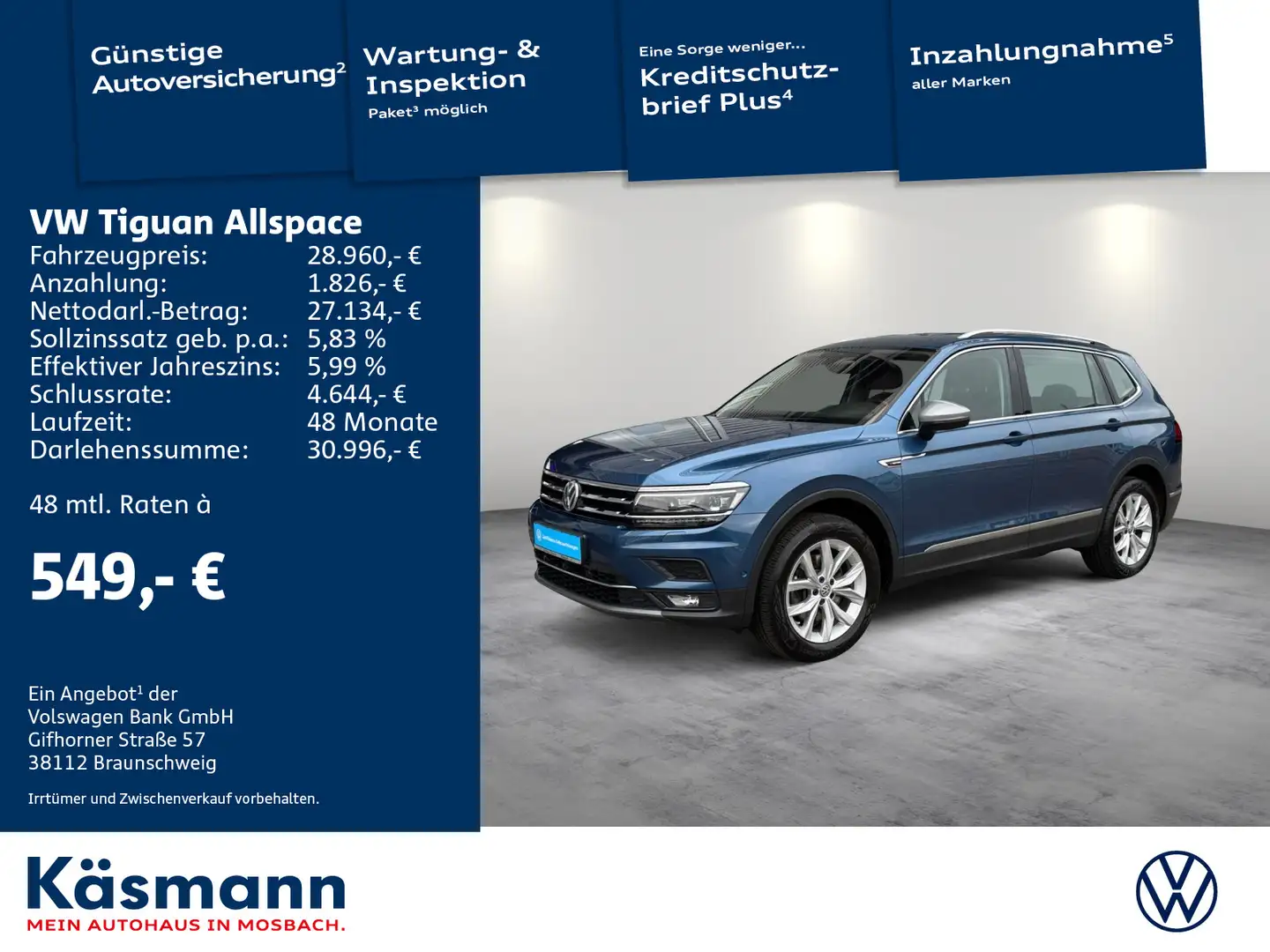 Volkswagen Tiguan Allspace Highline 2.0TDI 4M 7-SITZE AHK Bleu - 1