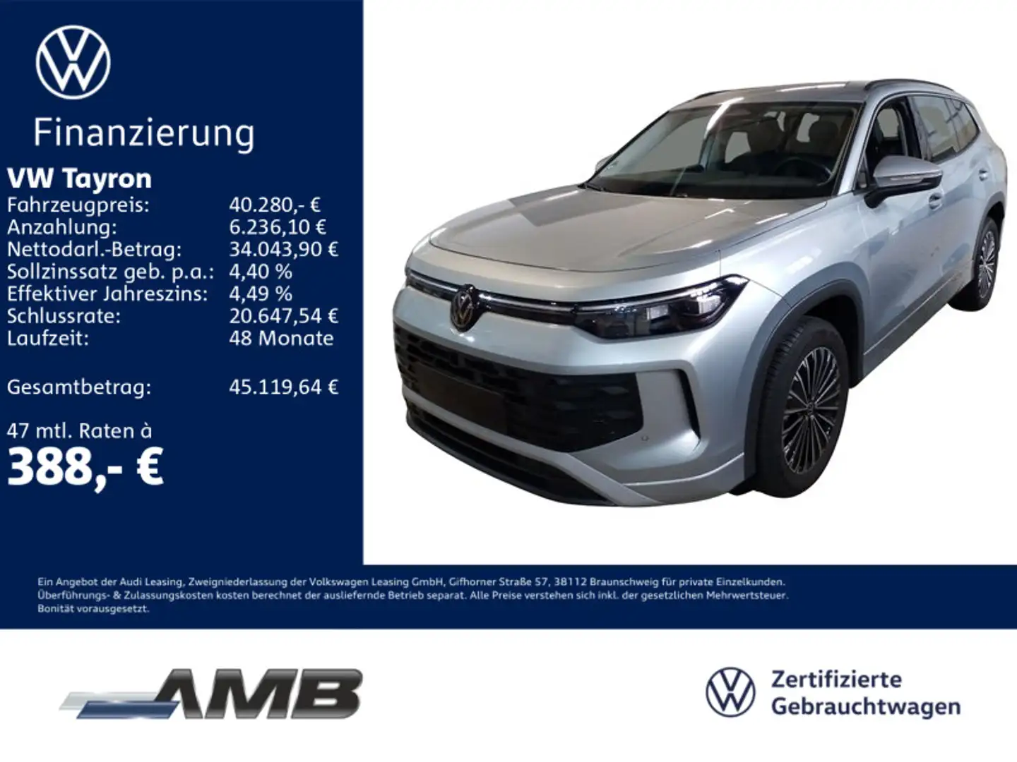 Volkswagen Tayron Life 2.0 TDI AHK/LED/ACC/RFK/bis04.30Gara Silber - 1