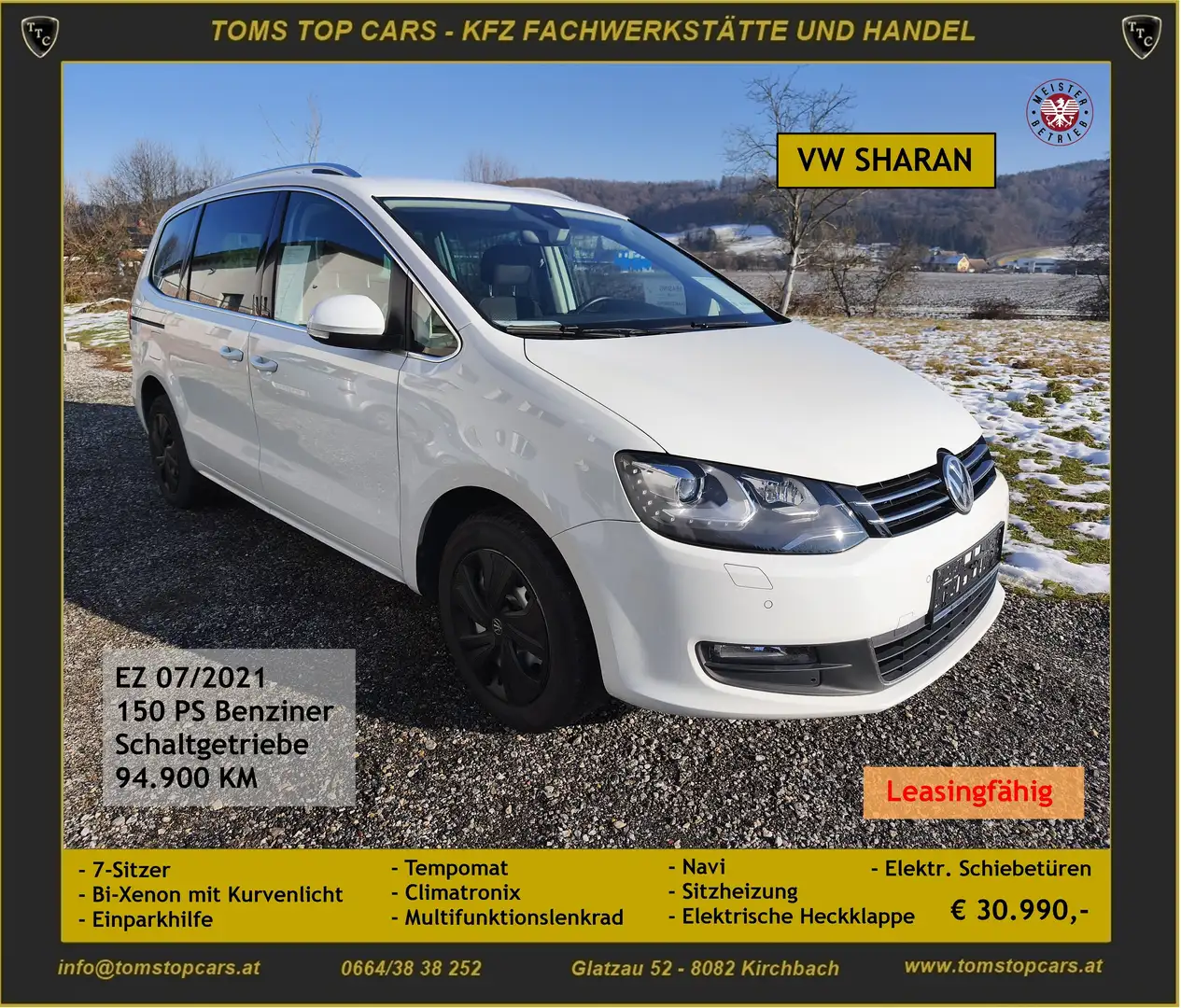 Volkswagen Sharan 7-Sitze, wenig KM, Leasingfähig Weiß - 1