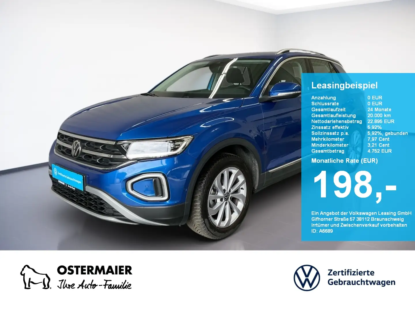 Volkswagen T-Roc STYLE 1.0TSI 110PS ACC.5J-G.NAVI+VC.2xPDC.LED.APP- Blau - 1