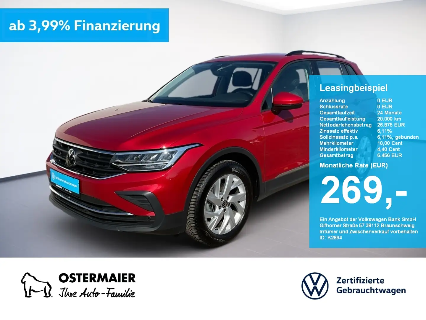 Volkswagen Tiguan LIFE 1.5TSI 130PS ACC.5J-G.NAVI.2xPDC.LED.LKRD-HZG Red - 1