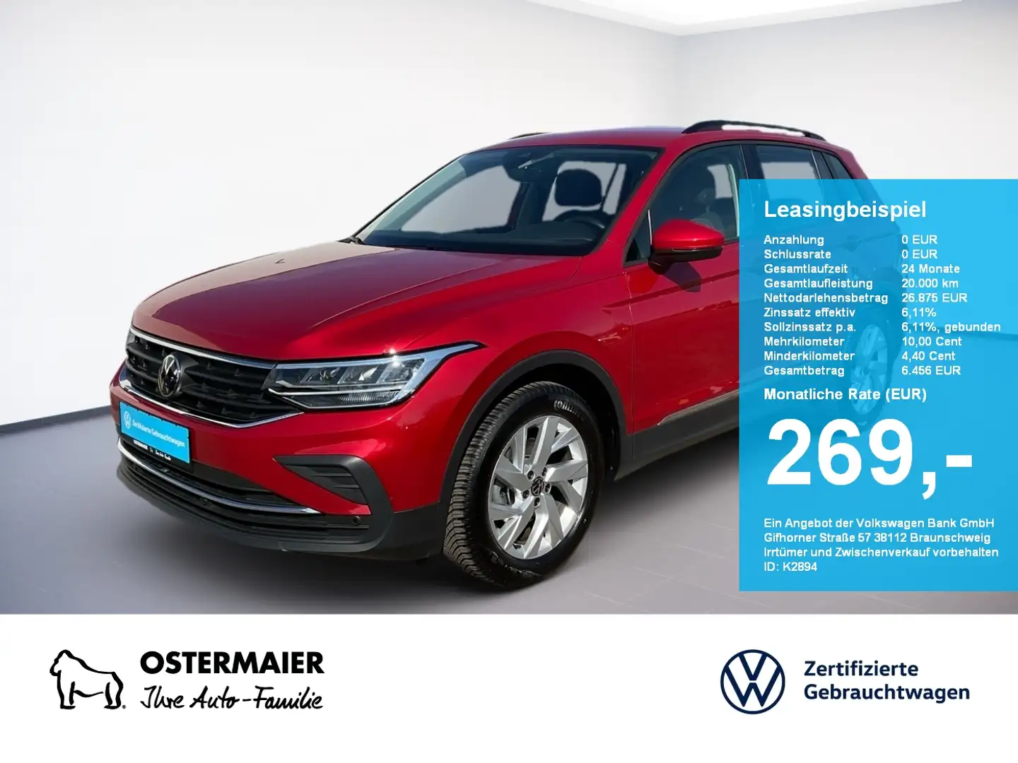 Volkswagen Tiguan LIFE 1.5TSI 130PS ACC.5J-G.NAVI.2xPDC.LED.LKRD-HZG Rood - 1