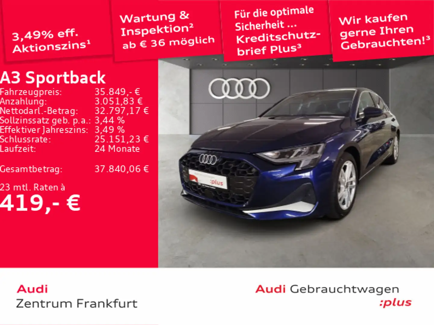 Audi A3 35 TDI advanced  S tronic Navi PDC Blau - 1