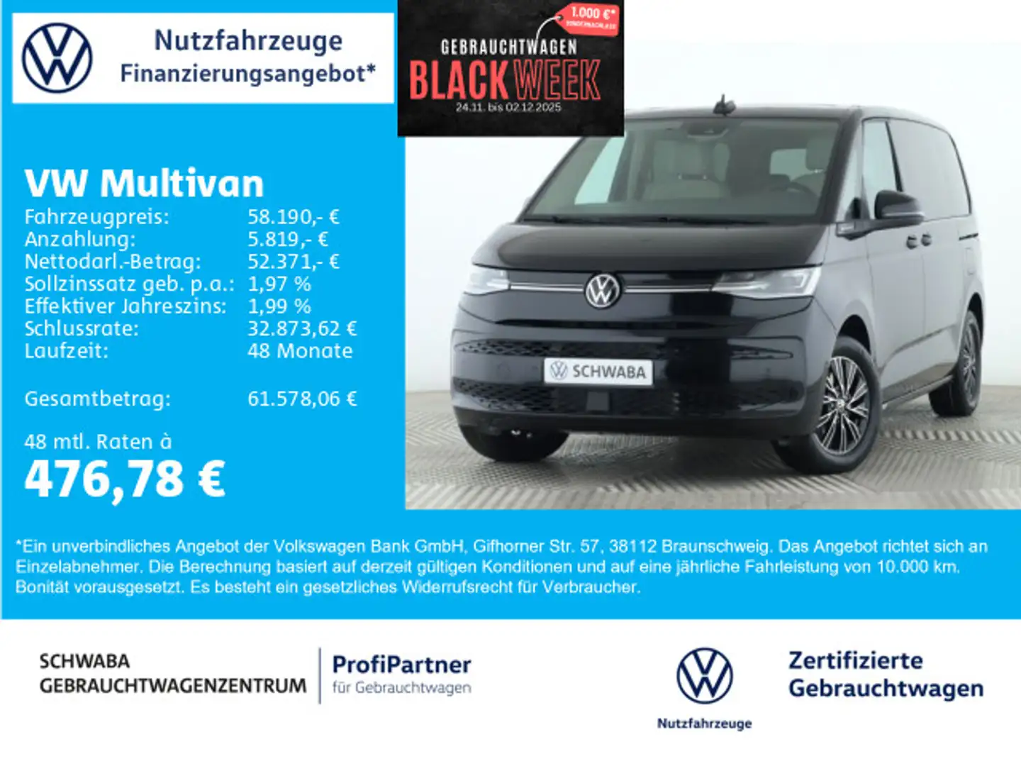 Volkswagen T7 Multivan GOAL 2.0TSI StdHz*PANO*IQ.LIGHT*AHK*17" Schwarz - 1