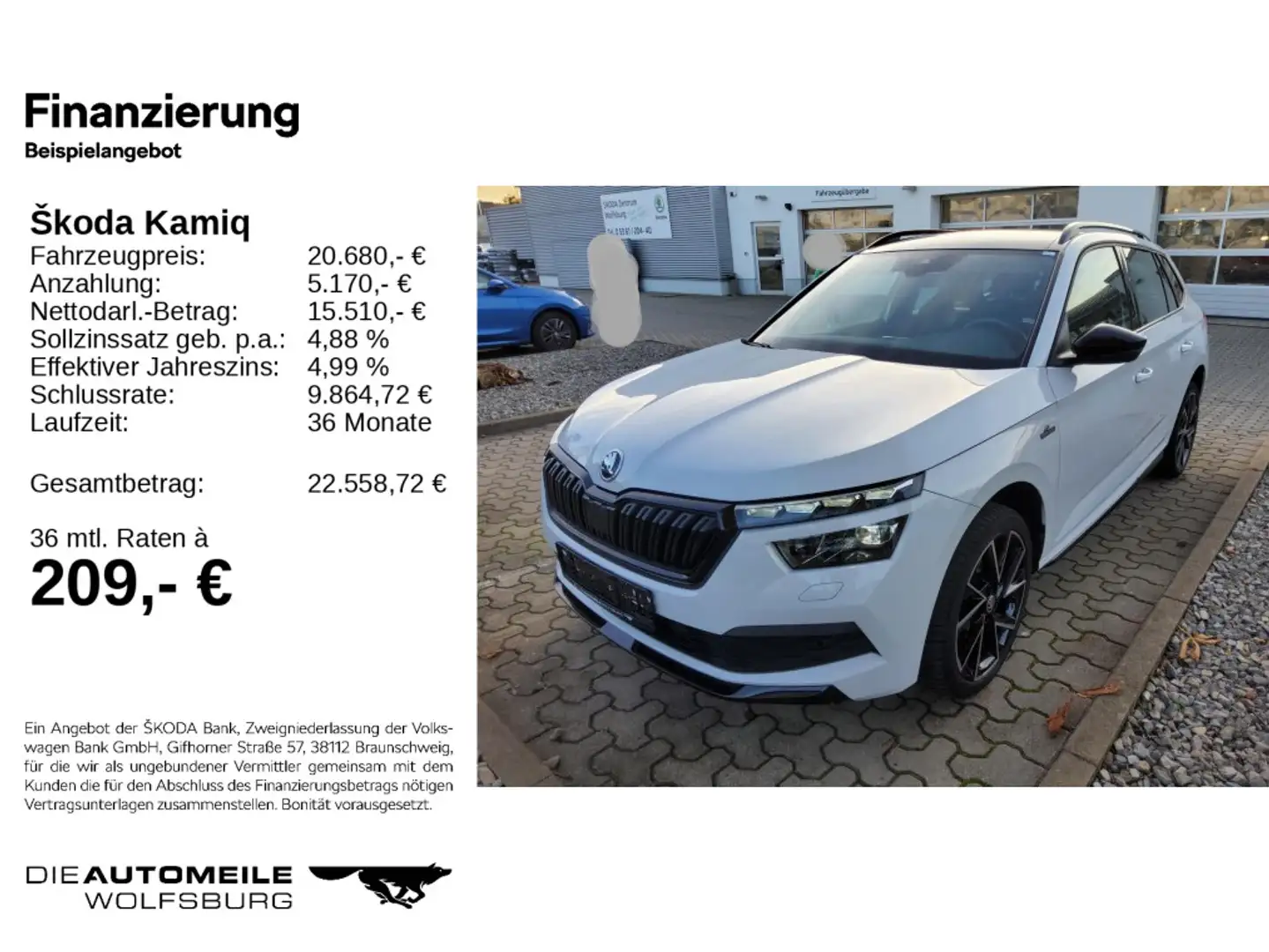 Skoda Kamiq 1,0 TSI DSG Monte Carlo Pano/Rückkam/Multi Weiß - 2