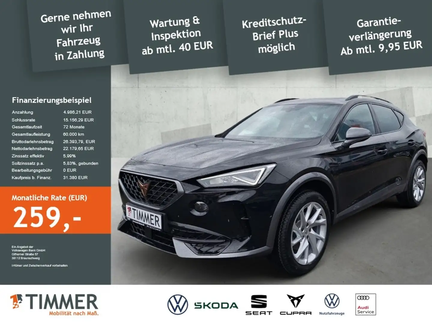 CUPRA Formentor 1.5 TSI 110 kW (150 PS) DSG*AHK*Navi*5J-Gar.*ACC* Zwart - 2